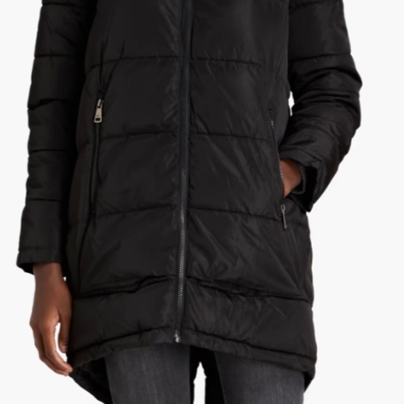 NWT DKNY Faux fur-trimmed quilted shell hooded coat Size XS - Picture 4 of 4